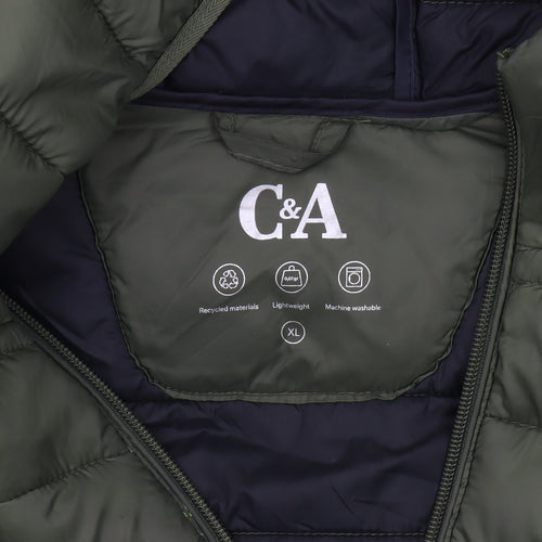 C&A Men's Green XL Puffer Jacket Hooded Casual