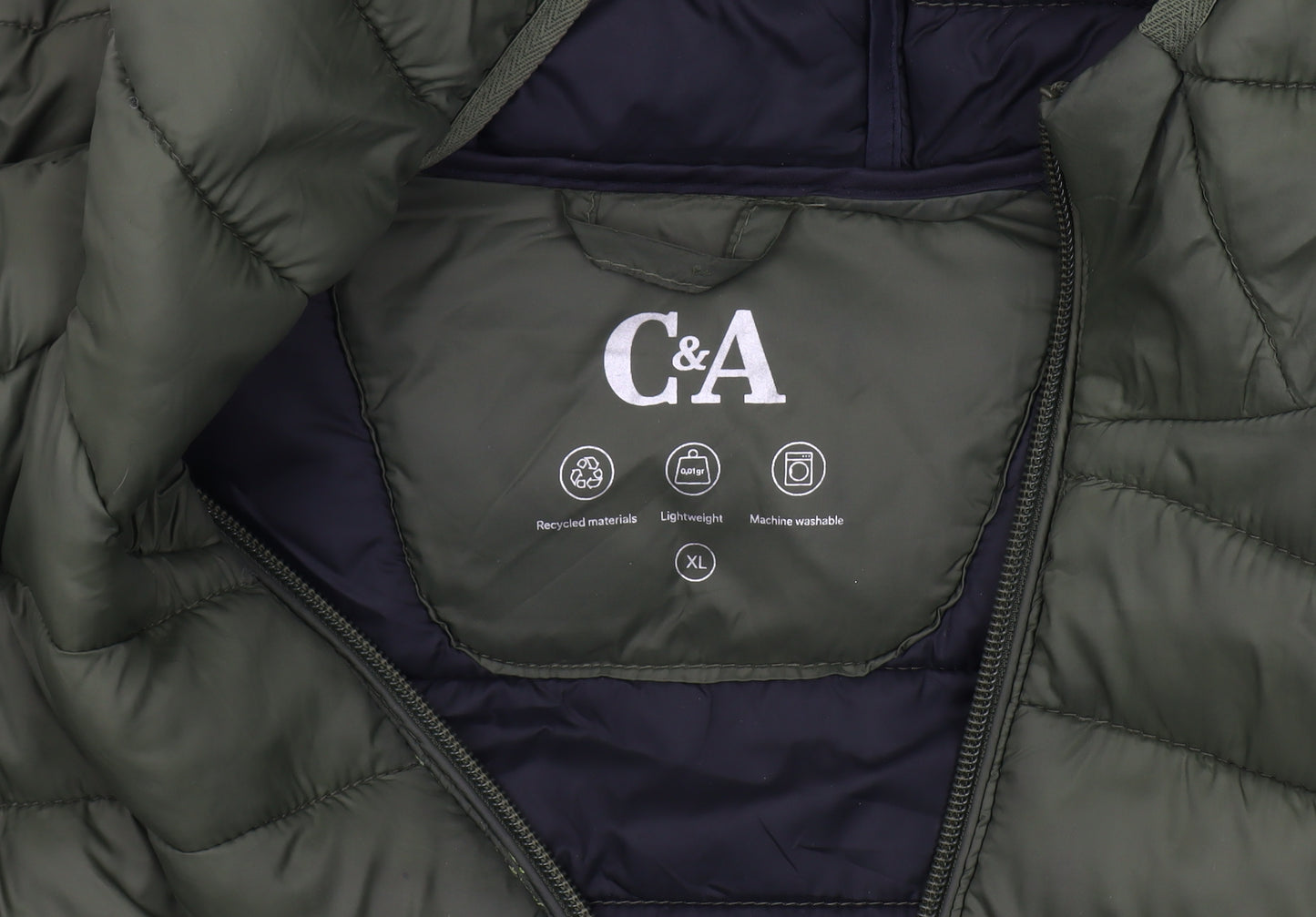 C&A Men's Green XL Puffer Jacket Hooded Casual