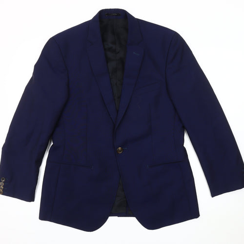 AR RED Men's Blue Blazer Jacket 40R Single-Breasted