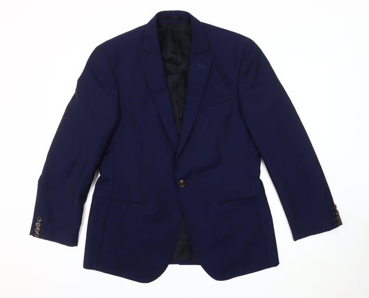 AR RED Men's Blue Blazer Jacket 40R Single-Breasted