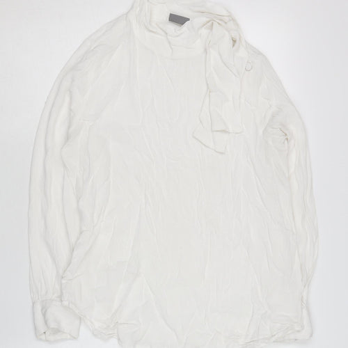 b.young Women's White Blouse 12 Tie Neck Long Sleeve