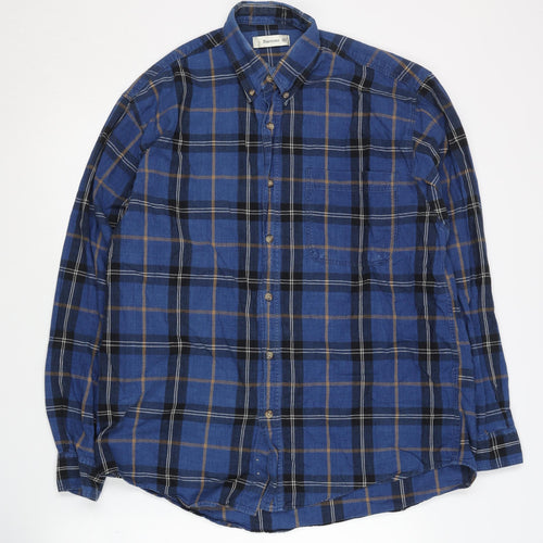 Burtons Men's Blue Plaid Button-Up Shirt M