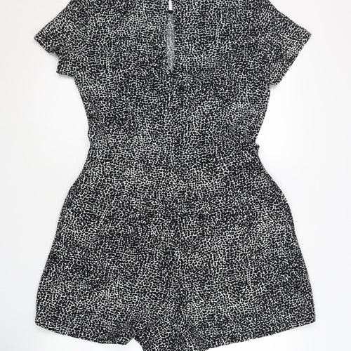 Zara Women's Black Animal Print Playsuit Size L