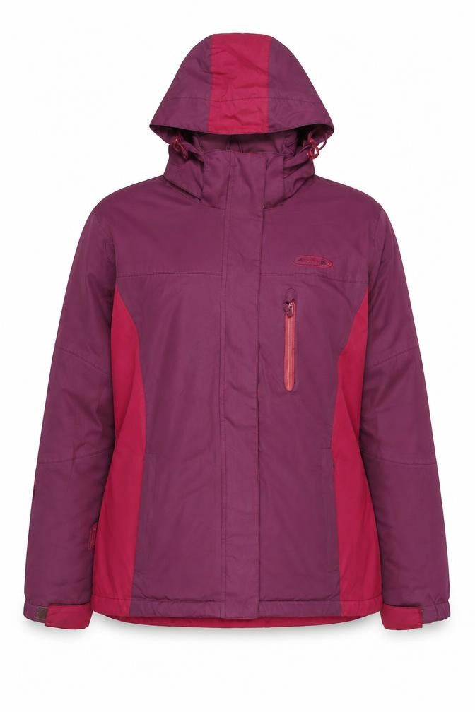 Front view of Mountain Life Women's Purple Red Waterproof Jacket, size 14