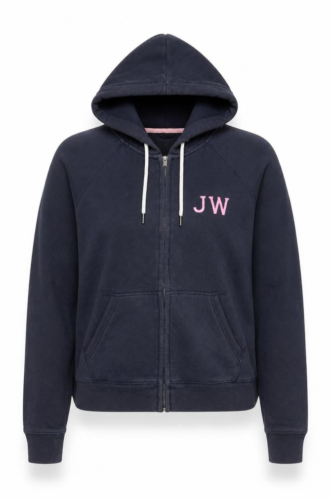 Front view of Jack Wills Women's Blue Hoodie, size 6, Full Zip
