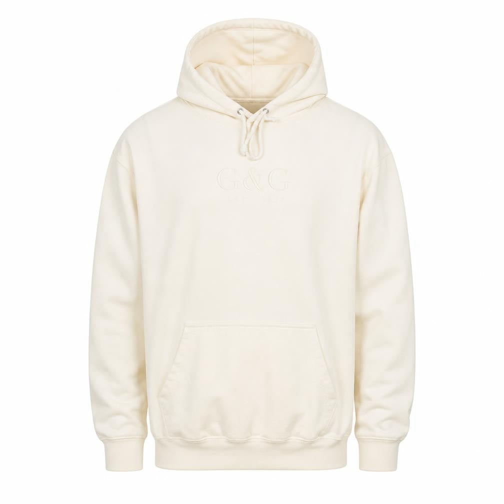 Front view of G&G Men's Ivory Hoodie - Medium, Pullover