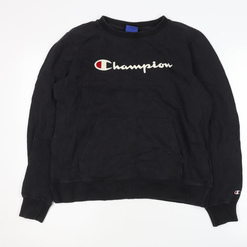 Champion Black Logo Pullover Sweatshirt S Unisex