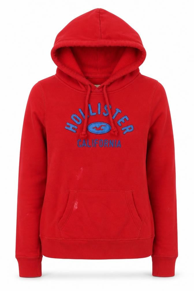 Front view of Hollister Red women’s pullover hoodie l
