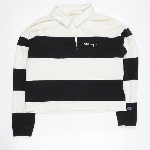 Champion Women's Black & White Striped Henley, Size L