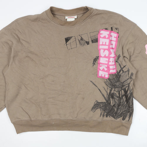 H&M Unisex Brown Pullover Sweatshirt L - Graphic Print Casual