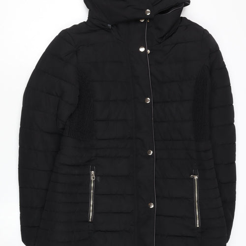 Joules Women's Black Puffer Jacket Size 12 Hooded Long Coat