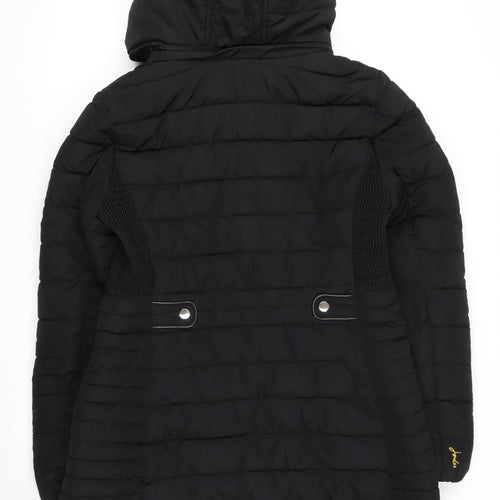 Joules Women's Black Puffer Jacket Size 12 Hooded Long Coat