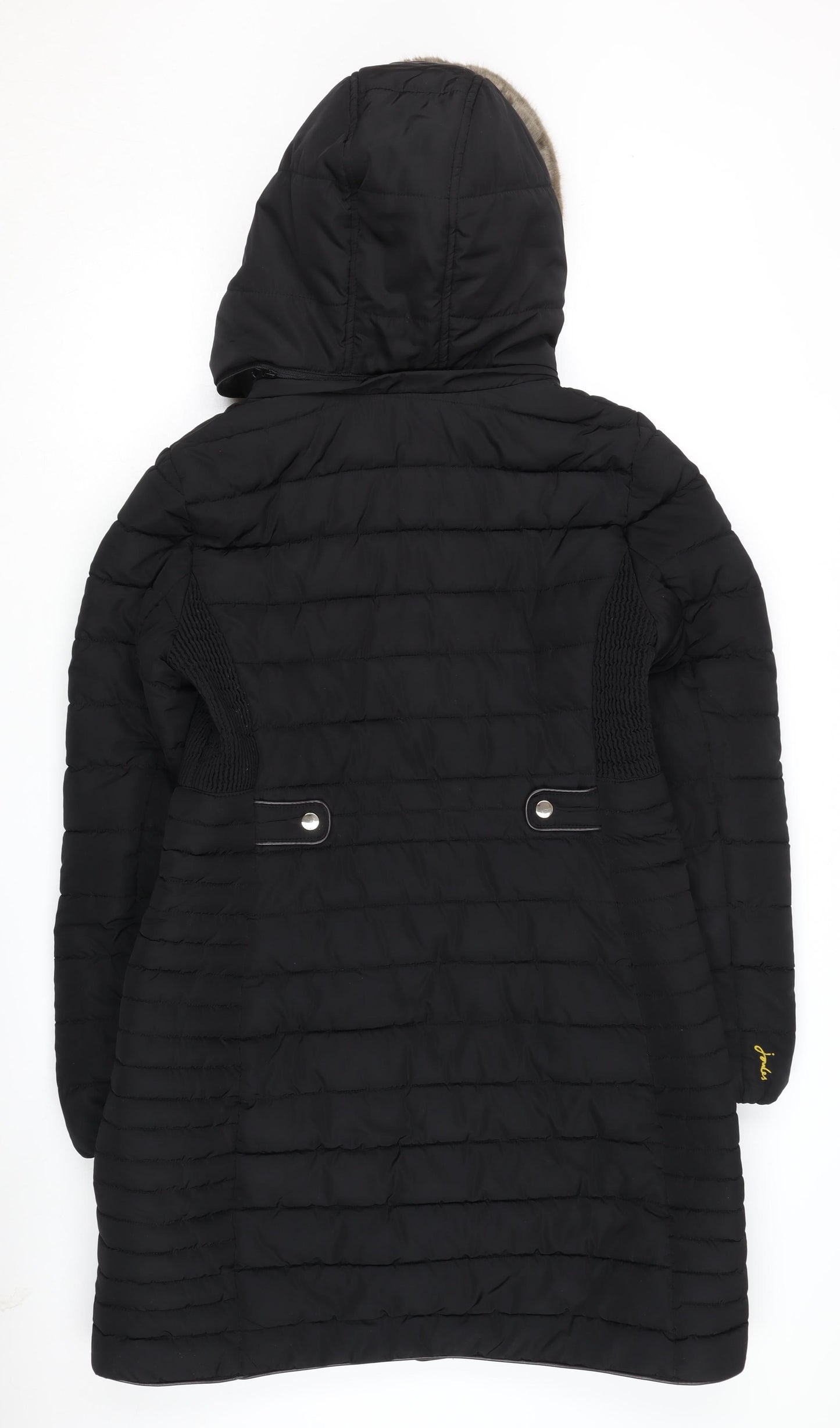 Joules Women's Black Puffer Jacket Size 12 Hooded Long Coat