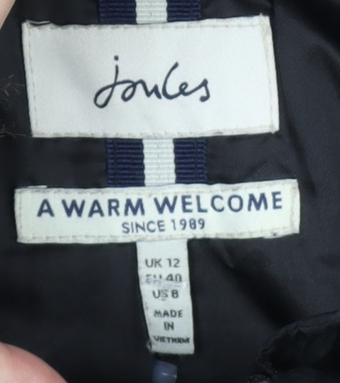 Joules Women's Black Puffer Jacket Size 12 Hooded Long Coat