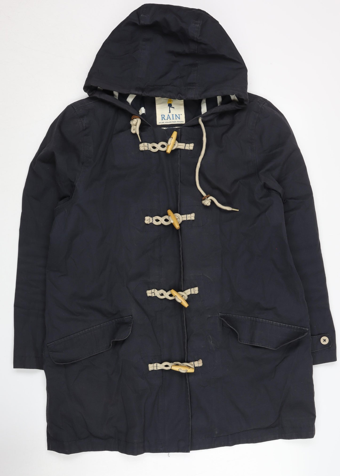 Rain Women's Black Hooded Toggle Rain Coat Size 16