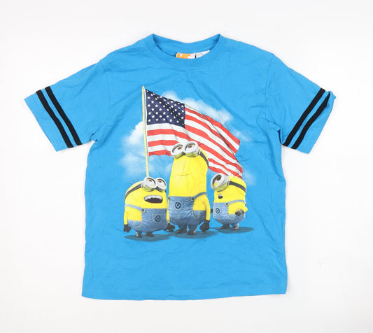 Front view of Despicable Me boys’ blue minions t-shirt, size L, casual wear
