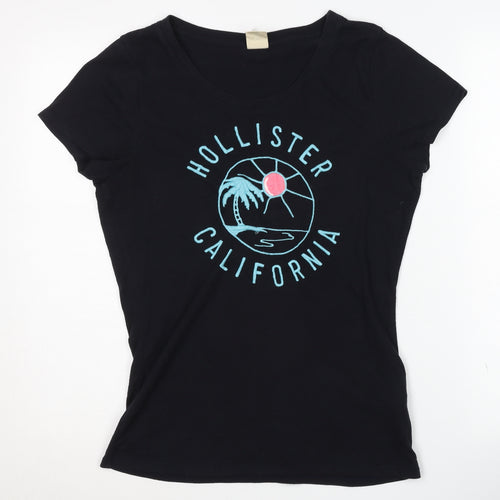 Hollister Women's Black Embroidered T-Shirt M
