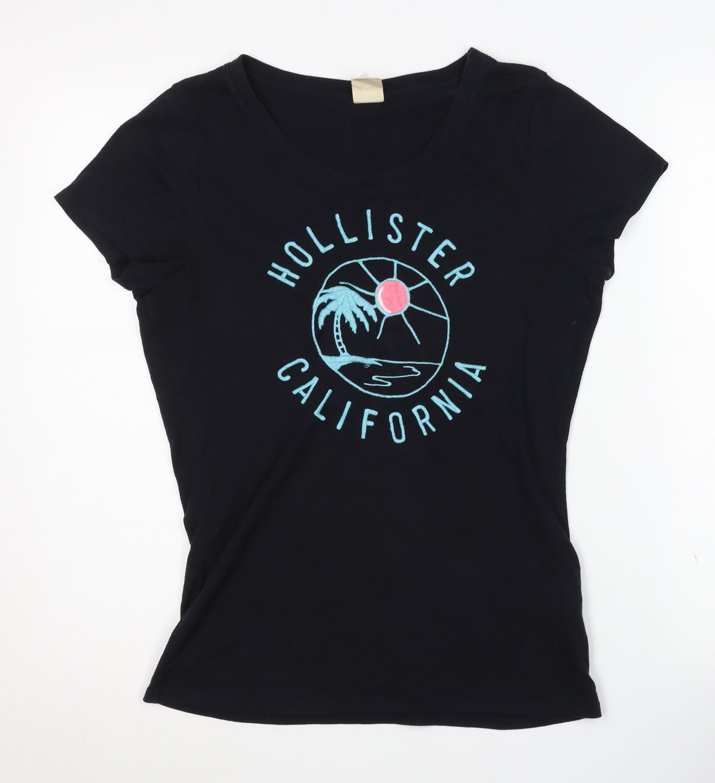 Hollister Women's Black Embroidered T-Shirt M
