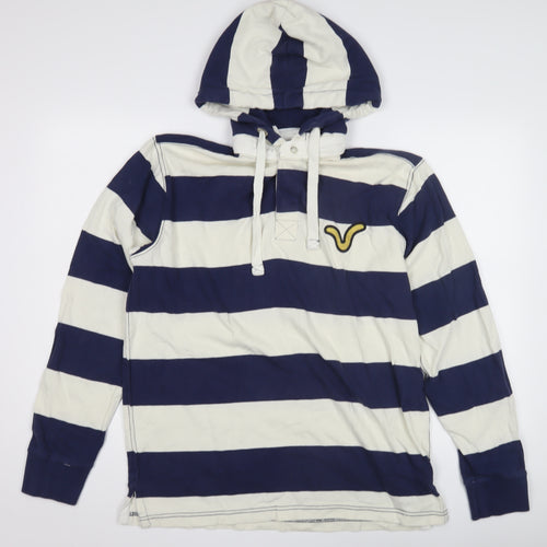Voi Jeans Men's Blue Striped Pullover Hoodie L