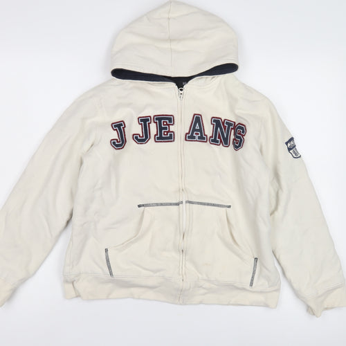 Jasper Conran Boys White Hoodie 13-14 Yrs Logo Full Zip Hooded