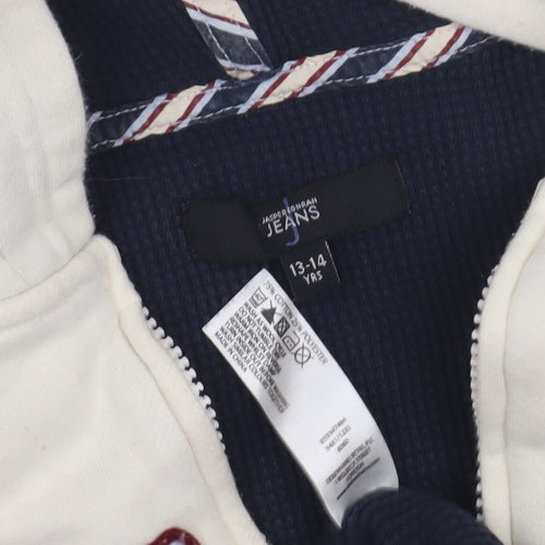 Jasper Conran Boys White Hoodie 13-14 Yrs Logo Full Zip Hooded