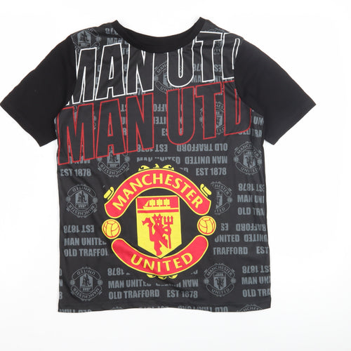 Manchester United Boys Black Football T-Shirt 12-13 Years