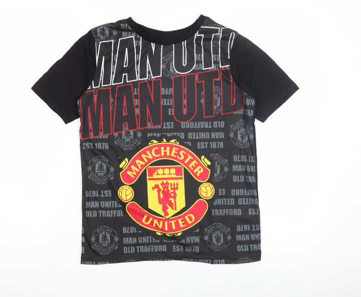 Manchester United Boys Black Football T-Shirt 12-13 Years