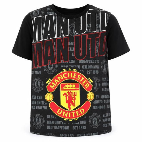 Manchester United Boys Black Football T-Shirt 12-13 Years