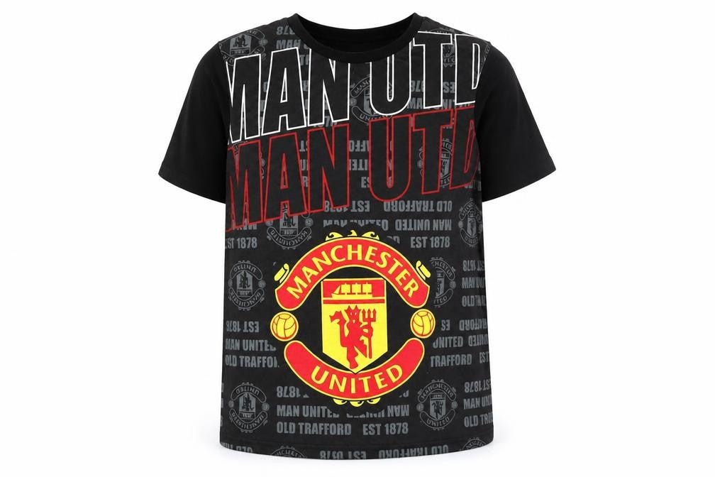 Manchester United Boys Black Football T-Shirt 12-13 Years