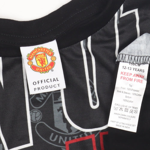 Manchester United Boys Black Football T-Shirt 12-13 Years