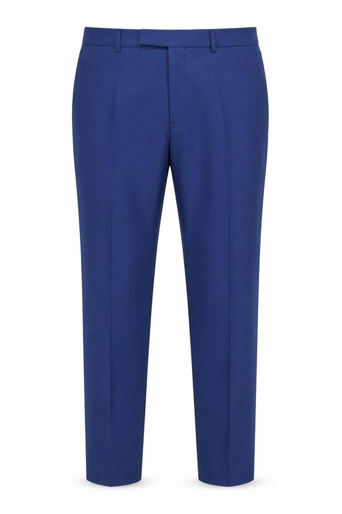 Front view of Fellini Men's Blue Slim Fit Suit Trousers 34S