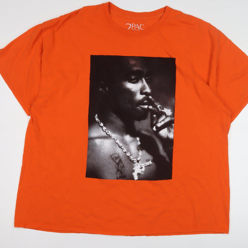 2Pac Men's Orange XL Music T-Shirt Crew Neck