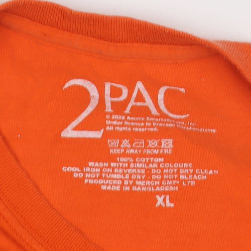 2Pac Men's Orange XL Music T-Shirt Crew Neck