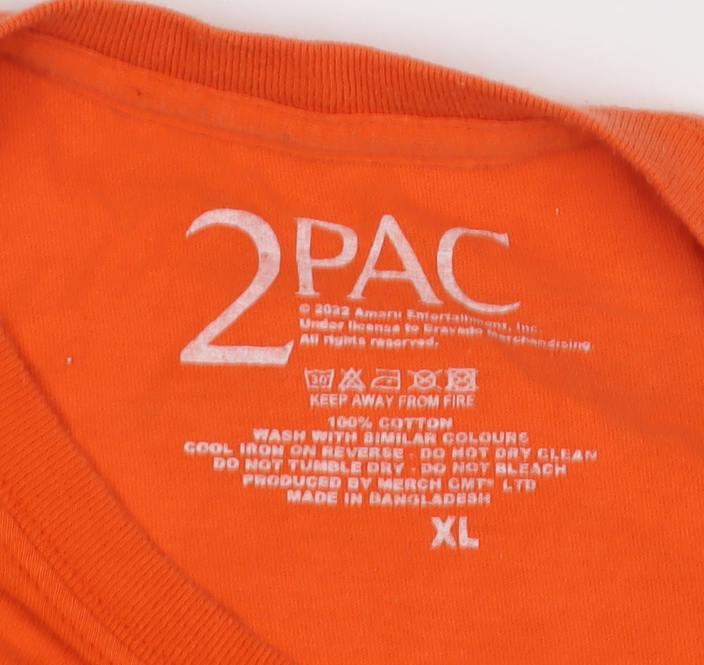 2Pac Men's Orange XL Music T-Shirt Crew Neck