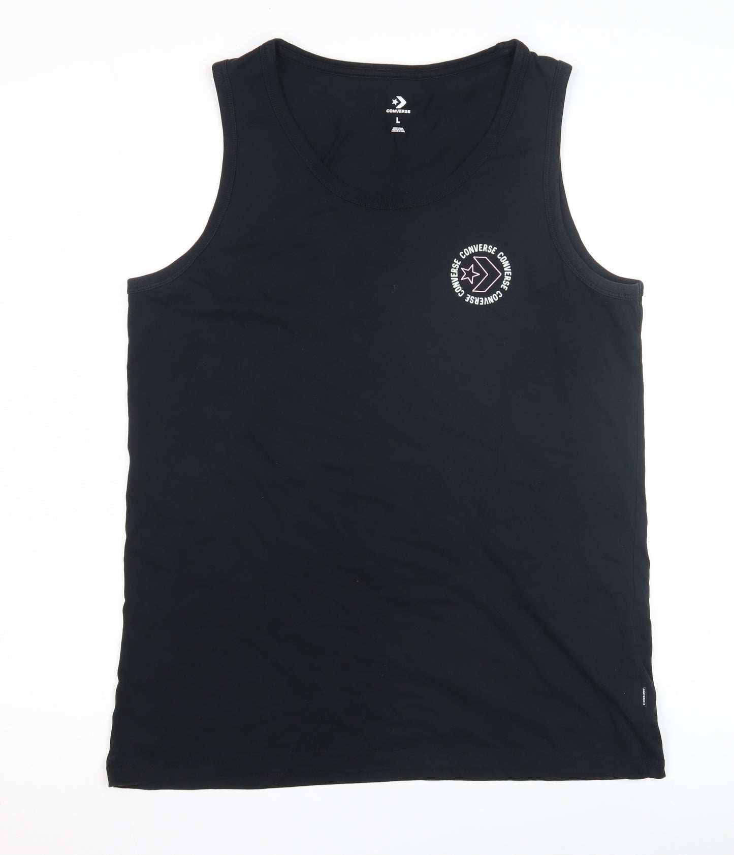 Converse Men's Black Sleeveless T-Shirt L Logo
