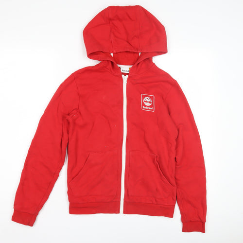 Timberland Boys Red Full Zip Hoodie, Size 14 Years, Logo Accent
