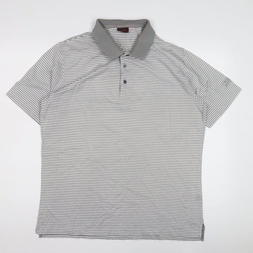 Oscar Jacobson Men's Grey Striped Polo L Regular Fit