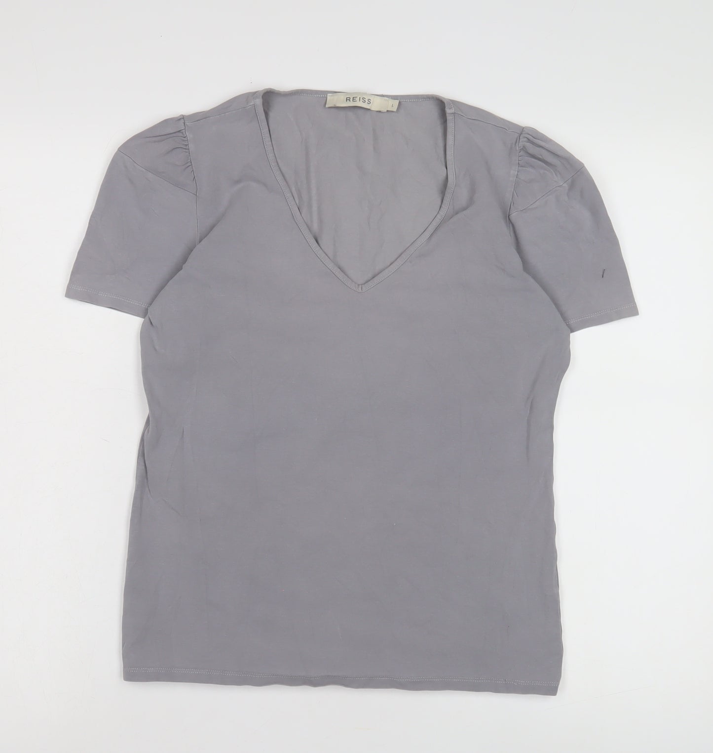 Reiss Women's Grey V-Neck T-Shirt Size L