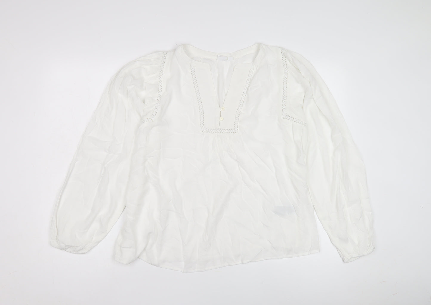 Marks and Spencer White V-Neck Crochet Blouse, S