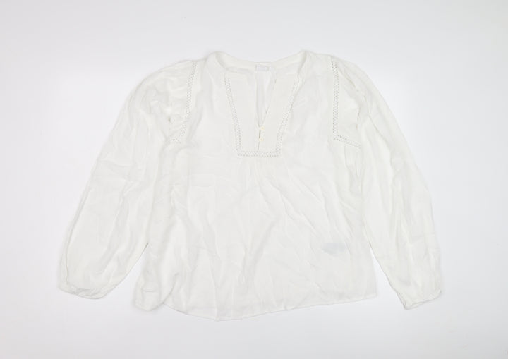 Marks and Spencer White V-Neck Crochet Blouse, S