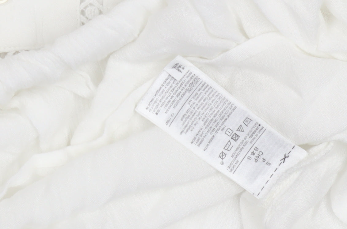 Marks and Spencer White V-Neck Crochet Blouse, S