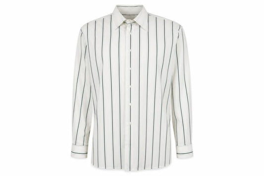 Front view of Henry Bannerman Men's White Striped Dress Shirt 15.5