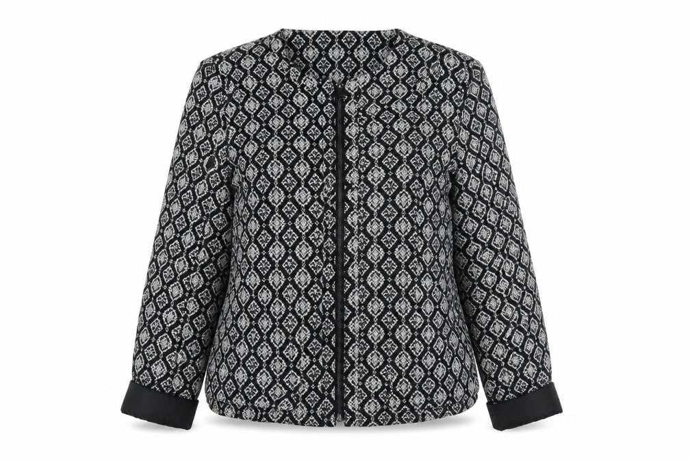 Front view of BHS Women's Black Argyle Jacket, size 14, Cotton