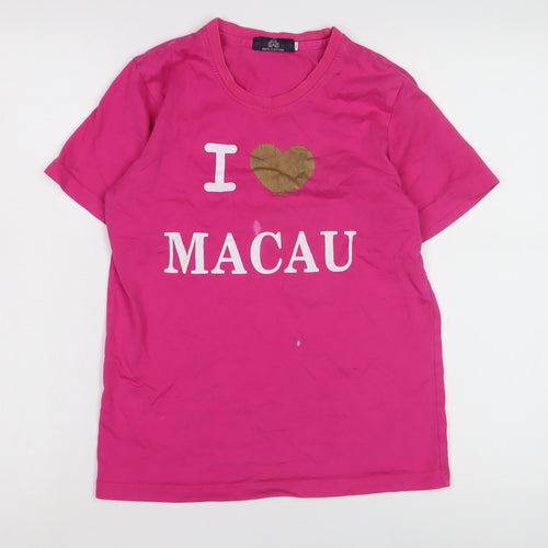 Macau Women's Pink T-Shirt, S, Crew Neck, Casual Wear