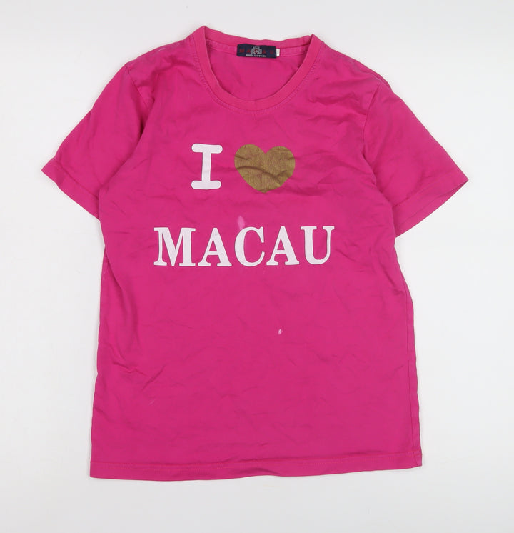 Macau Women's Pink T-Shirt, S, Crew Neck, Casual Wear