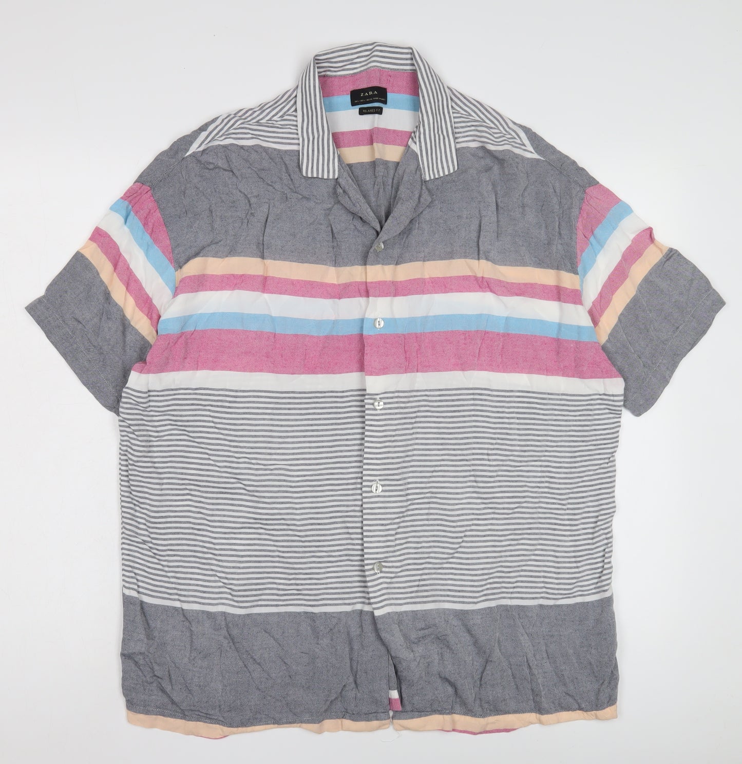 ZARA Men's Multicoloured Relaxed Fit Striped Shirt L