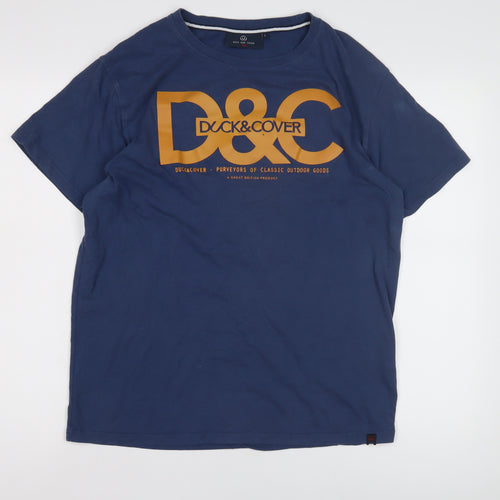 Duck and Cover Men's Blue Graphic T-Shirt L