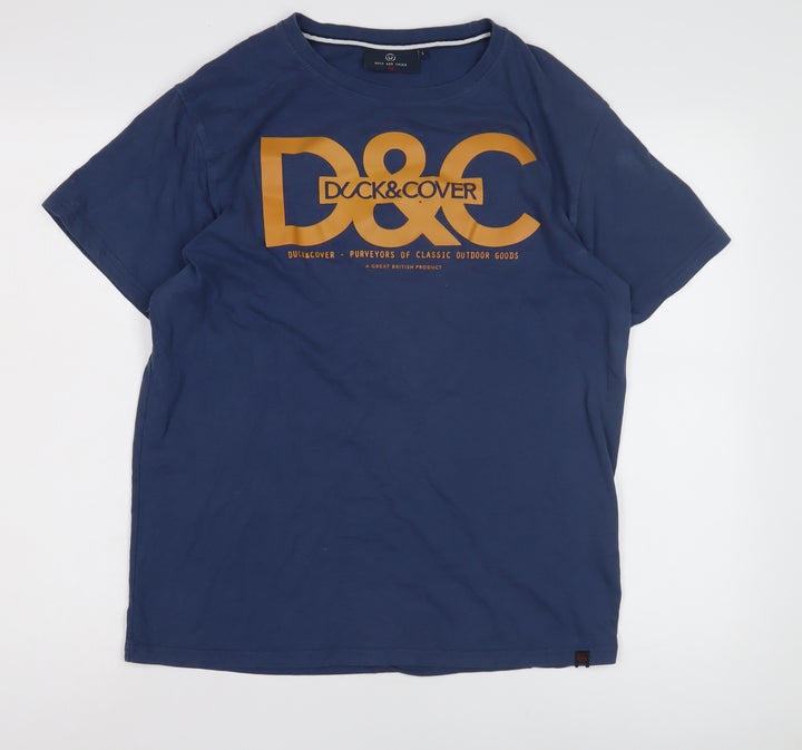 Duck and Cover Men's Blue Graphic T-Shirt L