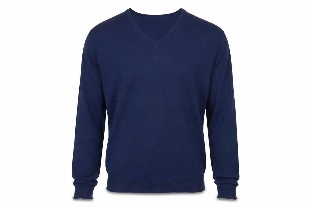 Front view of Bershka Men's Blue V-Neck jumper M