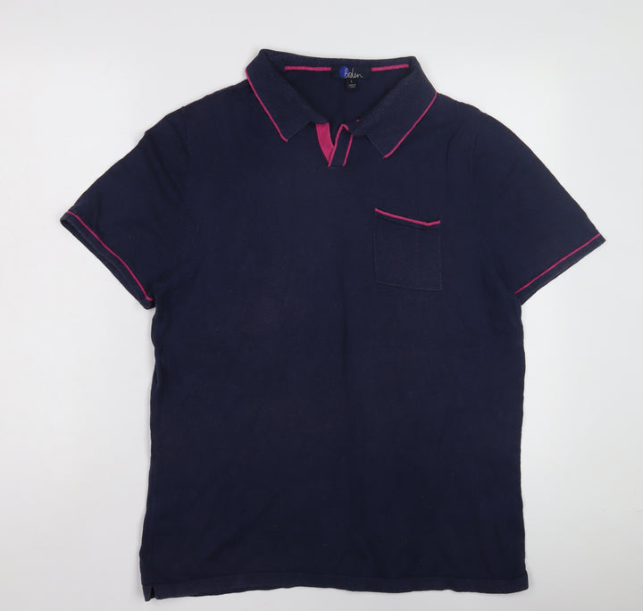 Boden Women's Blue Polo Shirt, L, Short Sleeve Jersey